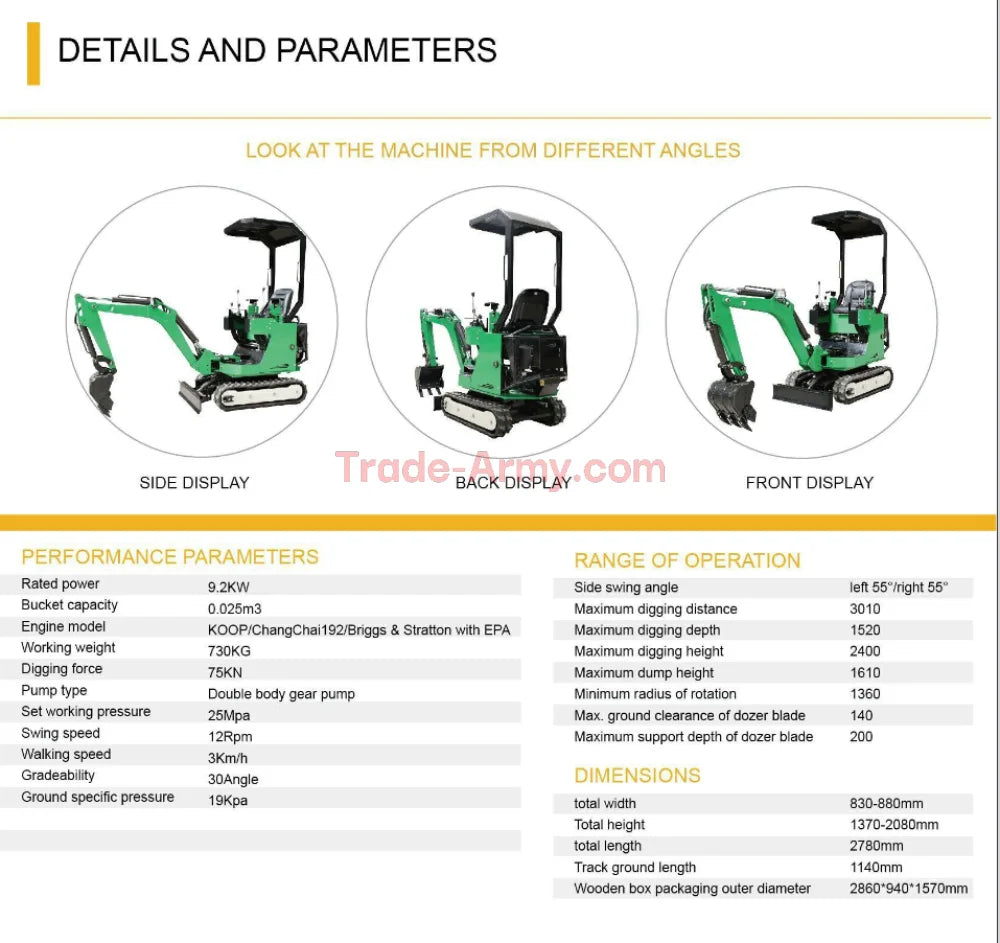 Mini 1.0 Ton Excavator - Mini Excavators - Pre order - USA Stock - Excavator from BurlyHE.com