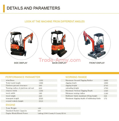 Burly 1.8 Ton Excavator with Kubota D907 Engine -  Excavator from BurlyHE.com