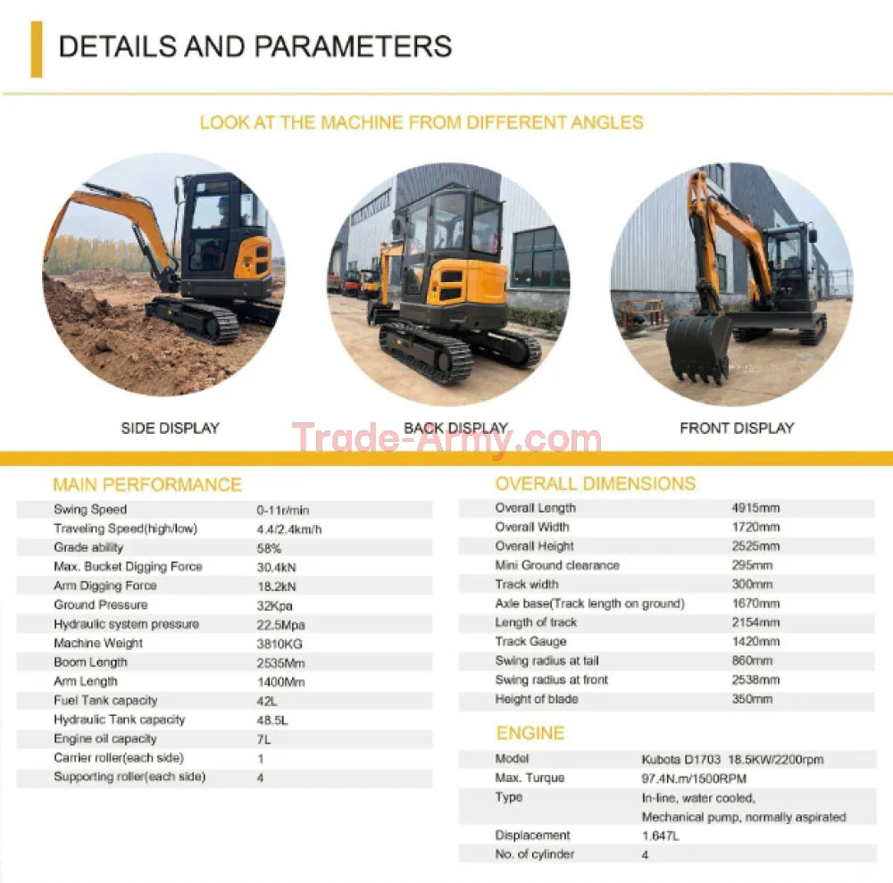 Burly 3.5 Ton Excavator with Kubota D1105 Engine -  Excavator from BurlyHE.com